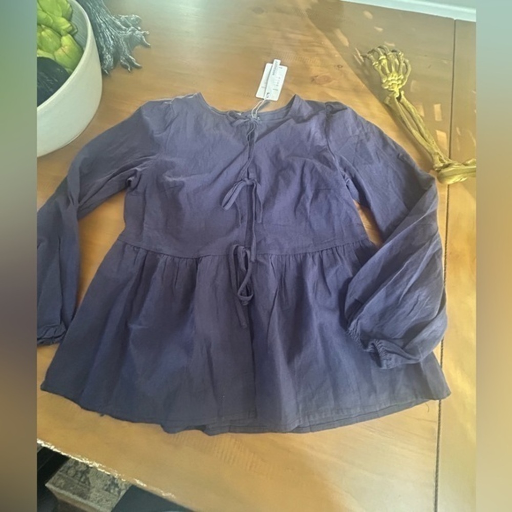 NWT Merokeety Purple/Blue Long Sleeve Blouse